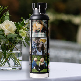 Persoonlijk modern zwart foto collage monogram waterfles