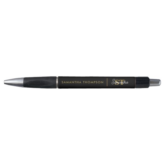 Persoonlijk modern zwart & goud aangepaste monogra pen (Voorkant)