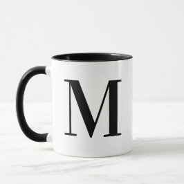 Persoonlijk modern zwart monogram initiaal M Mok