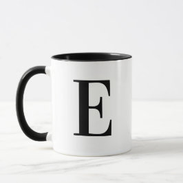 Persoonlijk modern zwart monogram letter E op maat Mok