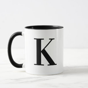 Persoonlijk modern zwart monogram letter K op maat Mok