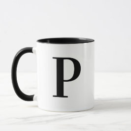 Persoonlijk modern zwart monogram letter P op maat Mok