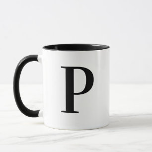 Persoonlijk modern zwart monogram letter P op maat Mok