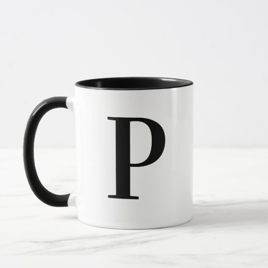 Persoonlijk modern zwart monogram letter P op maat Mok (Links)
