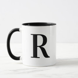 Persoonlijk modern zwart monogram letter R op maat Mok