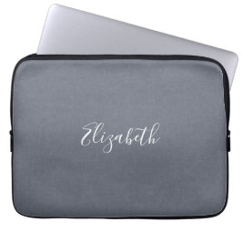Persoonlijk moderne elegante blauwgrijze linnen laptop sleeve
