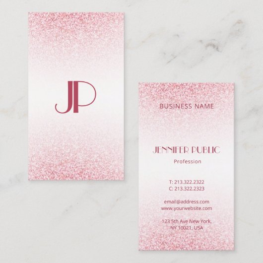 Persoonlijk moderne roze roségoud glitters visitekaartje (Voorkant / Achterkant)