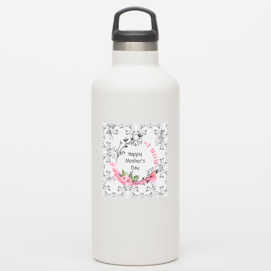 Persoonlijk Moederdag Cadeau #No1MOM Modern Chic Sticker (Waterfles)