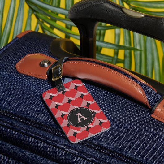Persoonlijk monogram 3D rood hartpatroon Bagagelabel (Voorkant Insitu 1)