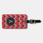 Persoonlijk monogram 3D rood hartpatroon Bagagelabel (Voorkant horizontaal)