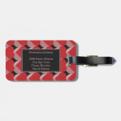 Persoonlijk monogram 3D rood hartpatroon Bagagelabel (Achterkant horizontaal)