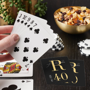 Persoonlijk monogram 40e verjaardag Zwart en Goud Pokerkaarten