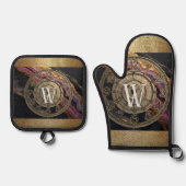 Persoonlijk Monogram Agate Roze Rustieke Metaal Lu Ovenwant & Pannenlap Set (Voorkant)