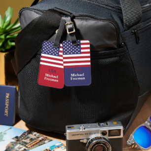 Persoonlijk monogram Amerikaanse vlag 4 juli Bagagelabel