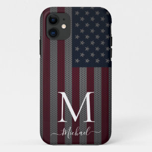 Persoonlijk monogram Amerikaanse vlag metalen gaas Case-Mate iPhone Case