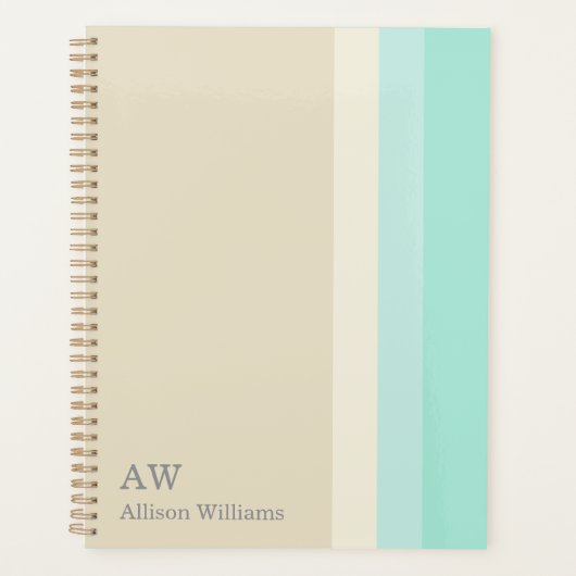 Persoonlijk monogram beige en aquablauw planner (Voorkant)