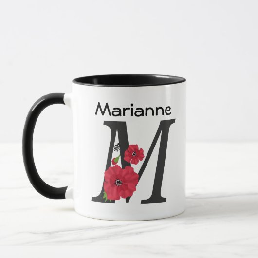 Persoonlijk monogram bewerkbare M tekst rode bloem Mok (Links)