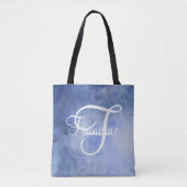 Persoonlijk monogram Blauw en Wit Aquarel Tote Bag (Voorkant)