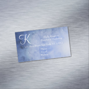 Persoonlijk monogram blauw en wit magnetisch visitekaartje