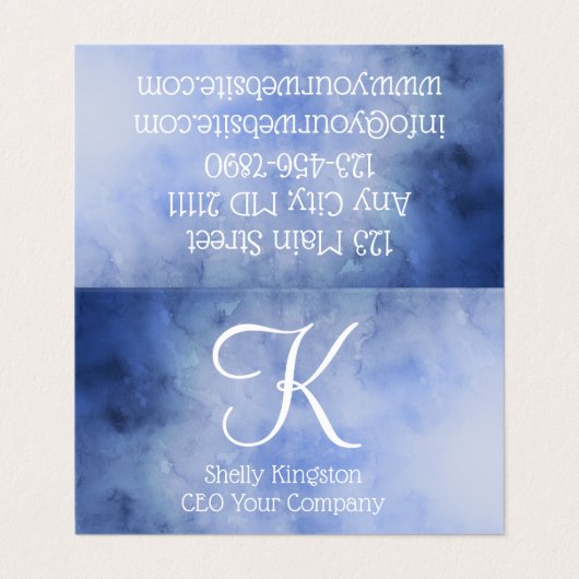 Persoonlijk monogram blauw en wit visitekaartje (Buitenkant ongevouwen)