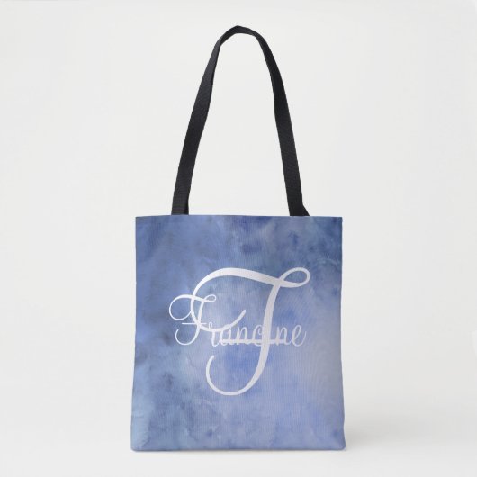 Persoonlijk monogram Blauw en Wit Waterverf Tote Bag (Voorkant)