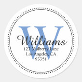 Persoonlijk Monogram Blauw Retouradres Ronde Sticker (Voorkant)