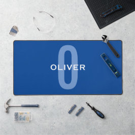 Persoonlijk Monogram Blauw Wit Naam Bureaumat