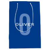 Persoonlijk Monogram Blauw Wit Naam Medium Cadeauzakje (Voorkant)