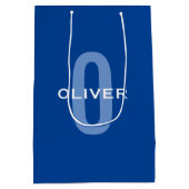 Persoonlijk Monogram Blauw Wit Naam Medium Cadeauzakje (Achterkant)