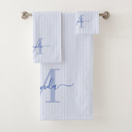 Persoonlijk Monogram Blauwe en Witte Strepen Bad Handdoek
