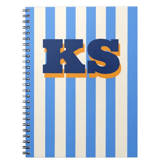 Persoonlijk monogram blauwe streep, aangepaste ini notitieboek (Voorkant)
