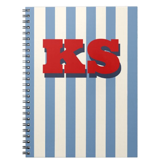 Persoonlijk monogram blauwe streep, aangepaste ini notitieboek (Voorkant)