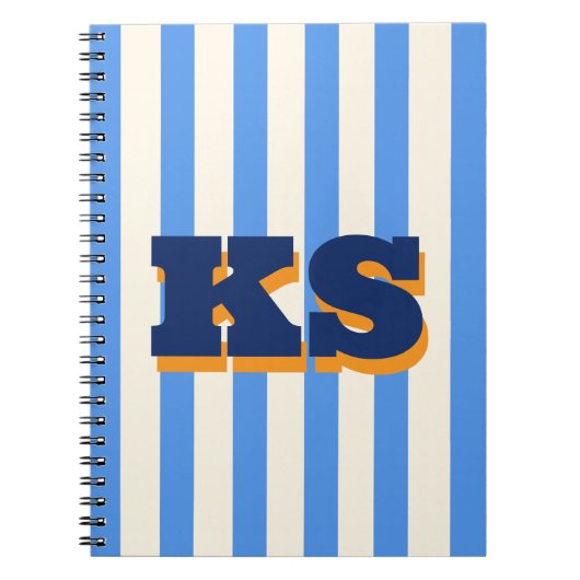 Persoonlijk monogram blauwe streep, aangepaste ini notitieboek (Voorkant)