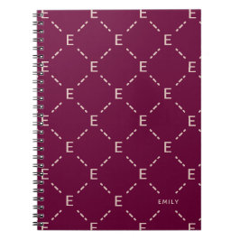 Persoonlijk monogram, bordeauxrood geometrisch pat notitieboek