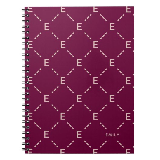 Persoonlijk monogram, bordeauxrood geometrisch pat notitieboek (Voorkant)