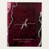 Persoonlijk monogram bordeauxrood zilver agaat 202 planner (Voorkant)