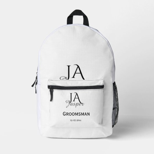 Persoonlijk monogram bruidsjonker getuige naam dat bedrukte rugzak (Voorkant)