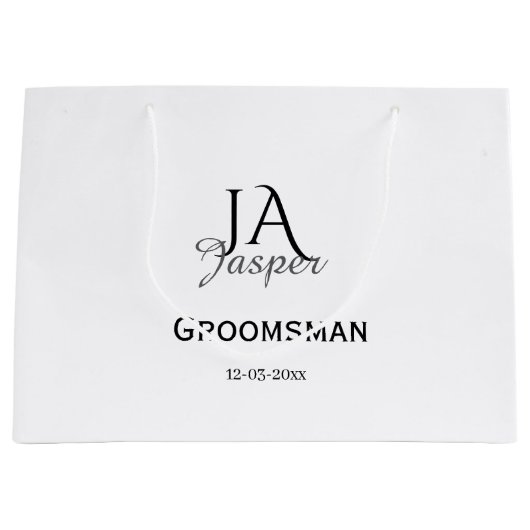 Persoonlijk monogram bruidsjonker getuige naam dat groot cadeauzakje (Voorkant)