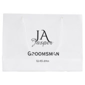 Persoonlijk monogram bruidsjonker getuige naam dat groot cadeauzakje (Achterkant)