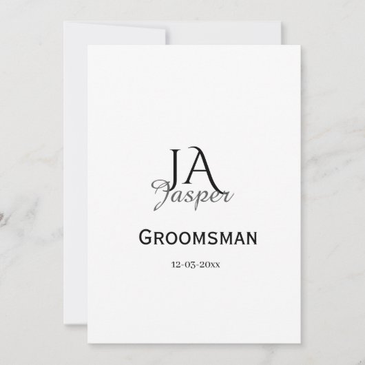 Persoonlijk monogram bruidsjonker getuige naam dat kaart (Voorkant)