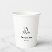 Persoonlijk monogram bruidsjonker getuige naam dat papieren bekers (Achterkant)
