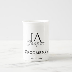 Persoonlijk monogram bruidsjonker getuige naam dat porselein kop