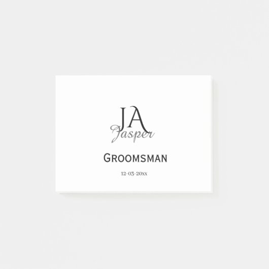 Persoonlijk monogram bruidsjonker getuige naam dat post-it® notes (Voorkant)