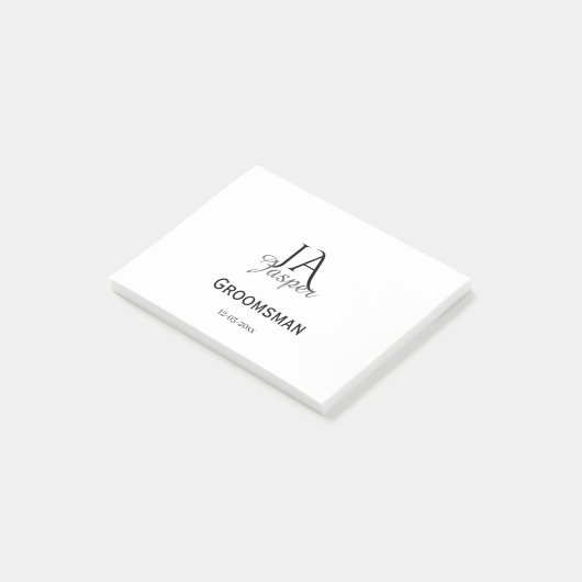 Persoonlijk monogram bruidsjonker getuige naam dat post-it® notes (Schuin)
