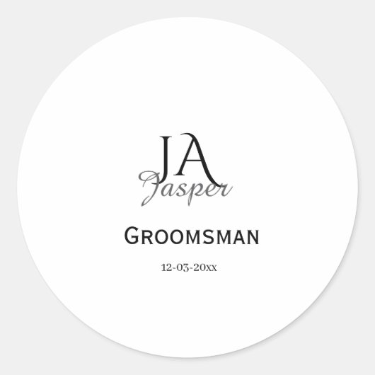 Persoonlijk monogram bruidsjonker getuige naam dat ronde sticker (Voorkant)