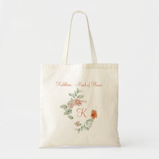 Persoonlijk Monogram Bruidsmeisje Perzik Groen Blo Tote Bag (Voorkant)