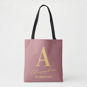 Persoonlijk Monogram Bruidsmeisje Stof Roze Tote Bag