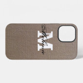 Persoonlijk monogram burlap iPhone 12 hoesje (Achterkant horizontaal)