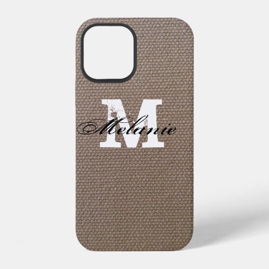 Persoonlijk monogram burlap iPhone 12 hoesje (Achterkant)