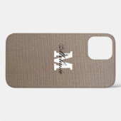 Persoonlijk monogram burlap iPhone 12 hoesje (Achterkant (horizontaal))